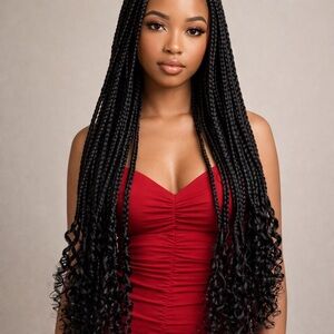 30 Inch Boho Braids Crochet Hair with Curly Ends 8 Packs Pre-looped Long black
